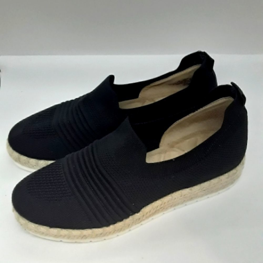 Adrienne Vittadini Sport/Nico Black Knit Jute Espadrilles Slip-On Size 7,5